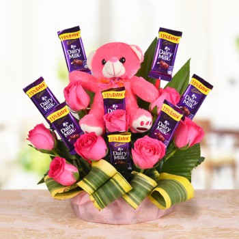Teddy Chocolate Roses Basket